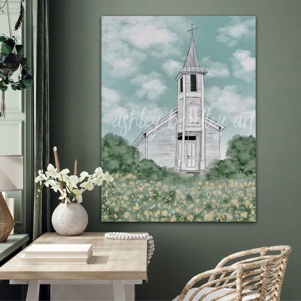Church Canvas Wall Art Etsy