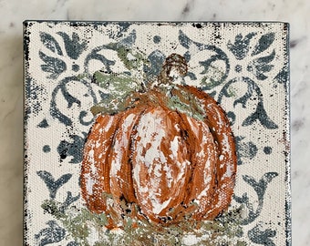 Pintura de calabaza ORIGINAL, arte de calabaza, decoración de otoño neutral, pintura de calabaza, arte de otoño, decoración de otoño, decoración de calabaza, arte rústico, regalo de otoño