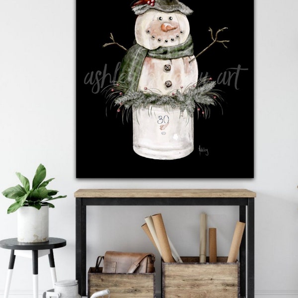 Snowman Canvas Print, Snowman Painting, Snowman Art, Christmas Art, Canvas Print, Wall Art, Christmas Decor, Farmhouse, Gift, Winter Art
