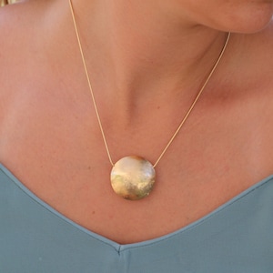 Gold Plated Round Pendant Necklace: Engraved Brass Jewelry