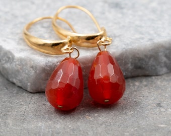 Drop Dangle Earrings,Carnelian Earrings,Gem Earrings,Gemstone Earrings,Drop Earrings for Women,14k Gold Earrings,Gemstone Earrings