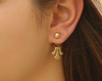 Jacket Earrings for Women,Cute Earrings for Women,Lotus Earrings,Handmade Jewelry,Fashion Earrings,Fine Jewelry,14k Stud Earrings