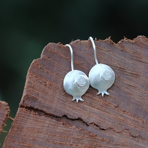 Pomegranate Silver Earrings, Delicate dangling earrings, Cute dangly earrings, Silver pomegranate earrings, Handmade jewelry, gift for her