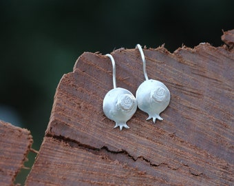 Pomegranate Silver Earrings, Delicate dangling earrings, Cute dangly earrings, Silver pomegranate earrings, Handmade jewelry, gift for her