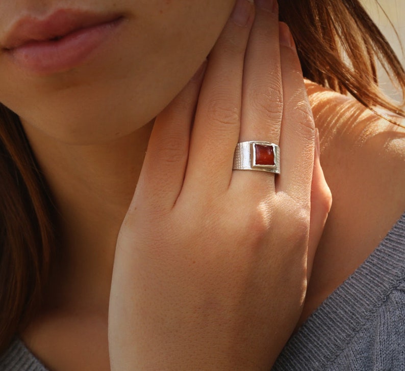 Carnelian Ring,Gemstone Ring,Sterling Silver Rings,Gem Jewelry,Fashion Jewelry,Gift Jewelry,Cocktail Rings,925 Ring,Christmas Gift image 1