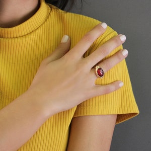 Gold-Filled Solitaire Ring For Women, Carnelian Oval Gold Ring