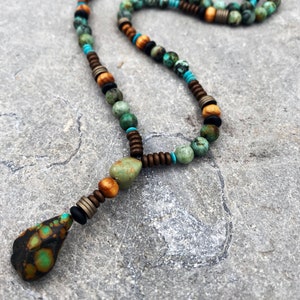 Herenketting met kralen voor heren, edelsteenkettingen voor heren, turkoois hangerketting, y blauwe kralenketting, cadeau voor hem