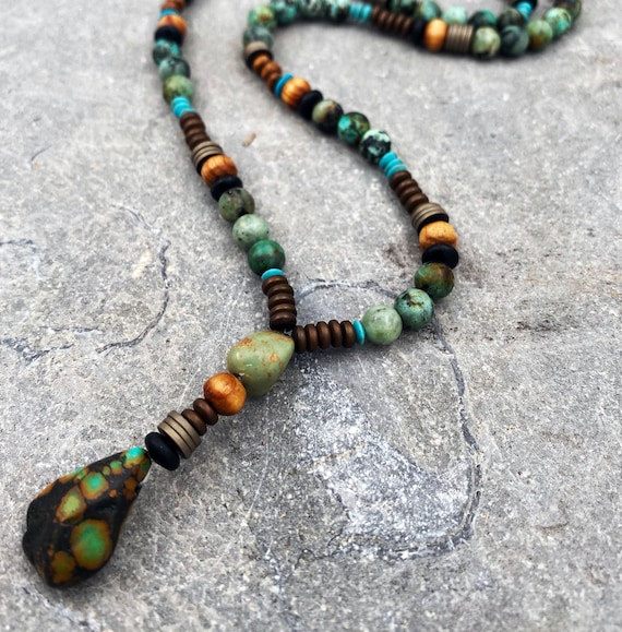Men Beaded Necklace for Men, Gemstone Necklaces for Men, Turquoise Pendant  Necklace, Y Blue Beaded Necklace, Gift for Him - Etsy