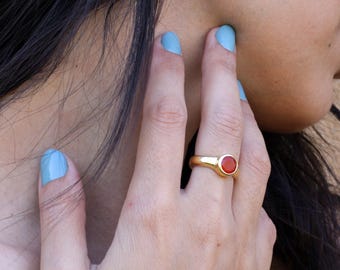 Gold Handcrafted Carnelian Gemstone Ring | Minimalist Statement Ring | July Birthstone Gift