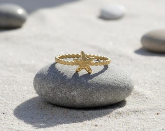 Anelli Impilabili Donna A Forma Di Stella Marina E Conchiglia - Oro, Gioielli Estivi Per Spiaggia