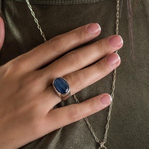 Blue Kyanite Gold-Plated Ring: Boho Silver Statement Jewelry