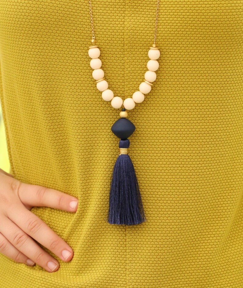 A Blue Tassel Necklace Long Tassel Necklace Long Necklace Boho Necklace For Woman Tassel Bead Necklace Long Pendant Necklace