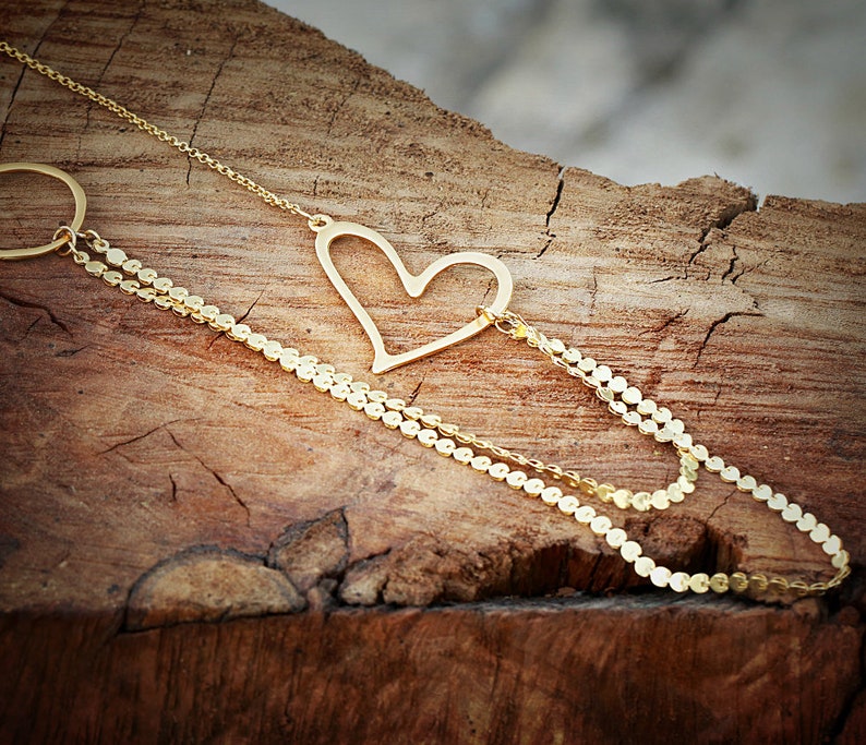 Gold Necklace for Women,Long Statement Necklace,Layered Necklace,Heart Necklace,Women Necklace,Layered Gold Necklace,Christmas Gift image 3