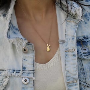 Petite Gold Bunny Outline Necklace • Small Rabbit Ball-Chain Pendant • Cute Easter Gift • Handmade Minimal Animal Jewelry
