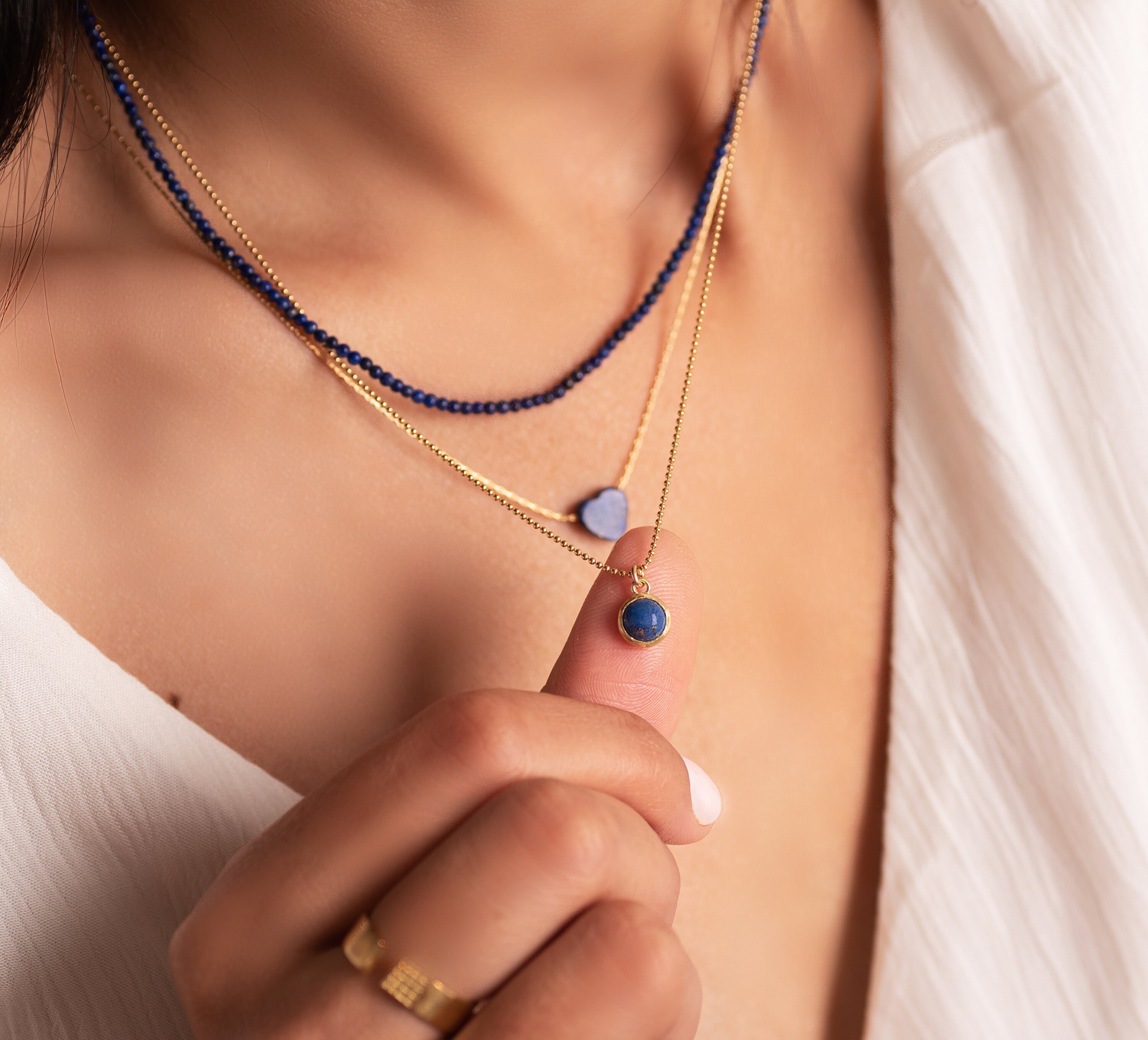 Gold-Filled Lapis Lazuli Layered Necklace: Beaded & Pendant Strands
