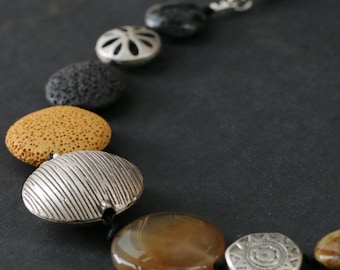 Honey Yellow Agate Statement Necklace: Chunky Boho Bead Jewelry