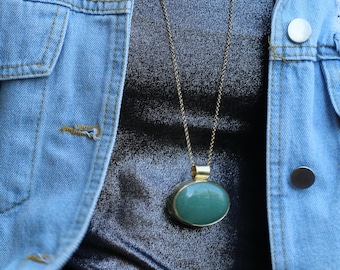 Aventurine Pendant Necklace: Boho Green Stone Statement Jewelry