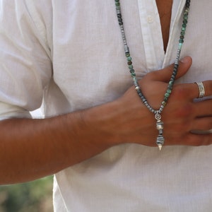 Collier de perles pour homme, bijoux pour homme, collier long bohème, cadeau pour lui, collier de perles, bijoux bohèmes, colliers de pierres précieuses pour homme