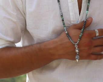 Kralenketting voor mannen, herensieraden, Boho lange ketting, cadeau voor hem, kralenketting, Boho sieraden, edelsteenkettingen voor mannen