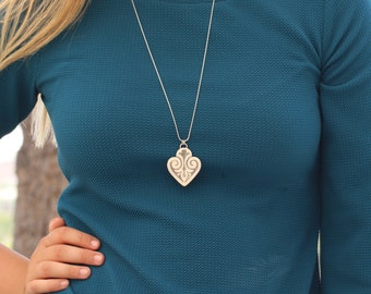 Silver Pendant Necklace,Heart Necklace,Silver Jewelry for Women,Silver Necklace,Long Necklace,Boho Necklace,Boho Statement Necklace