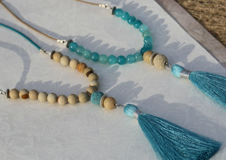Beaded Tassel Necklace Gemstone Tassel Necklace Long Necklace Long Tassel Necklace Jasper Bead Necklace Necklaces For Woman