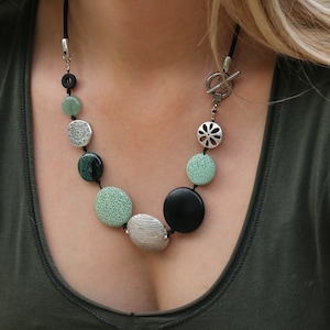 Fashion Necklace Handmade - Black Onyx Chunky Necklace with Green & Silver Accents • Statement Necklace • Bold Necklace • Gift For Mom
