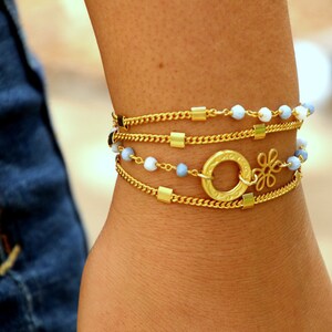 Beaded Bracelet for Women, Boho Bracelet, Dainty Bracelet, Gold Gemstone Bracelet, Opal Bracelet, Beaded Chain Bracelet, Gold Wrap Bracelet