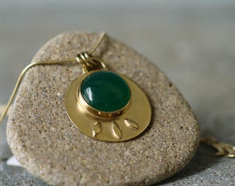 Grün Onyx Stein Statement Anhänger - Handgefertigte Lange Goldkette