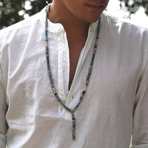 Turquoise Necklace,Mala Beads Necklace,Long Necklaces for Men,Handmade Necklace for Men,Boho Long Necklace,Men Jewelry,Mother&#39;s Day Gift