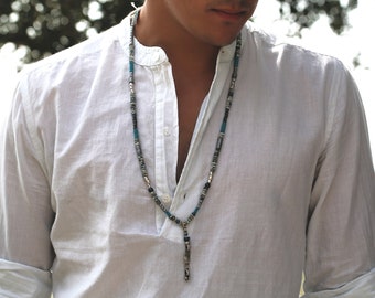 Turquoise Necklace,Mala Beads Necklace,Long Necklaces for Men,Handmade Necklace for Men,Boho Long Necklace,Men Jewelry,Mother&#39;s Day Gift