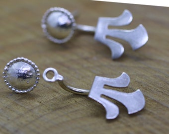 Sterling Silver Lotus Earrings: Studs with Ear Jackets