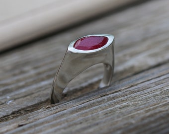 Ruby Sterling Silver Marquise Ring, Silver Raw Ruby Ring For Women, Ruby Marquise Gemstone Ring, July Birthstone ring, Christmas Gift, Ruby