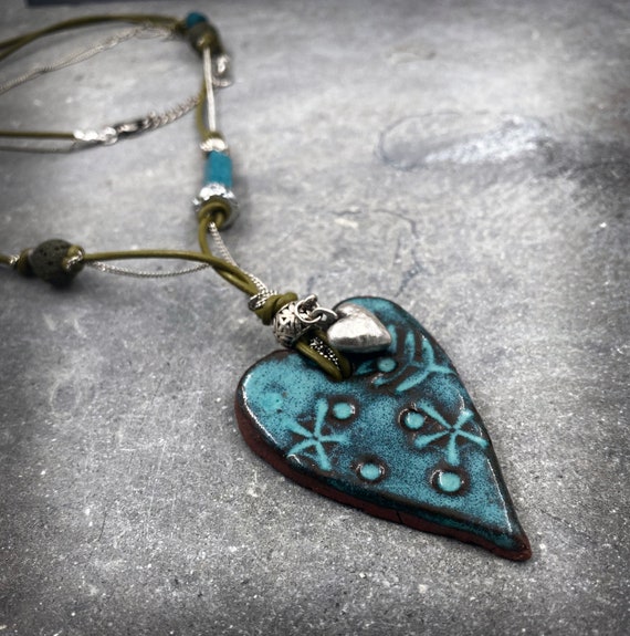 Handmade Blue Glass Heart Necklace | Bayou Glass Arts