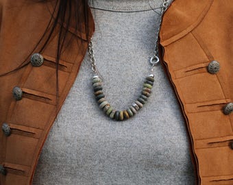 Sterling Silber Picasso Jaspis Perlen Halskette • Große Rondelle Perlen • Handgemachter Statement Schmuck • Geschenk