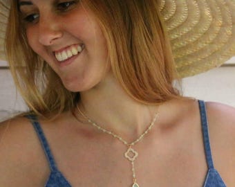 Beaded Gold Necklace with Crystal Pendant - Simple and Elegant