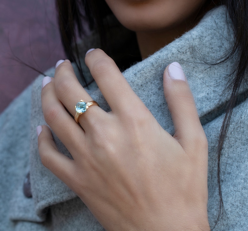Blue Topaz Ring,Topaz Birthstone Ring,Bday Gifts for Women,Stone Ring,November Birthstone,Wedding Rings for Women,Engagement Ring zdjęcie 3