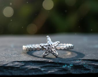 Sterling Silver Starfish Ring • Ocean Lover Gift • Handmade Sea-Inspired Jewelry