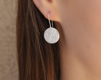 Engraved Silver Dangle Earrings: Artisan Boho Jewelry