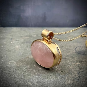 Rose Quartz Necklace,Statement Jewelry,Long Necklace,Large Pendant Necklace,Crystal Pendant Necklace,Gift Necklace,Boho Necklace