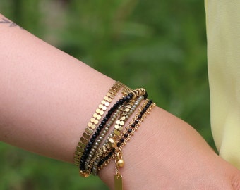 Bracciale avvolgente in pelle con perline per donna, pietra