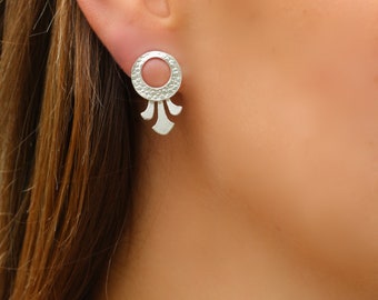 Handcrafted Silver Stud Earrings: Boho Circle Post Earrings