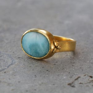 Boho Rings,Larimar Jewelry,Larimar Stone Ring,Gem Ring,Statement Rings,14K Gold Rings for Women,Solitaire Ring,Handmade Jewelry