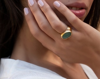 Green Aventurine Rain, Boho Ring For Women, gold Ring ,avanturine Statement Ring, Handmade Jewelry, Fashion Rings ,Mother's Day Sale