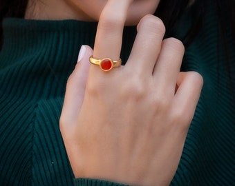 Carnelian Ring,Dainty Promise Rings,Gold Plated Ring,Gifts for Her,Stone Rings,Engagement Ring,Everyday Rings,Stacking Rings ,Christmas Gift