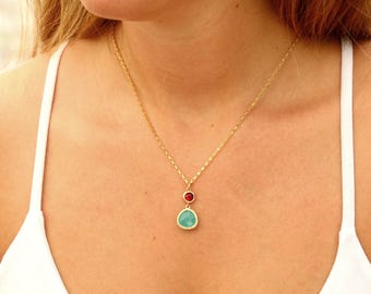 Gemstone Necklace,Pendant Necklace for Women,Dainty Gold Necklace,Dainty Necklaces for Women,Gold Necklace,Double Pendant Necklace