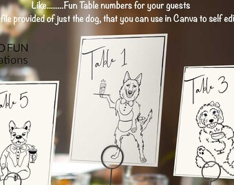 Custom Pet Doodle Wedding Table Numbers & Bar Sign (Digital File)