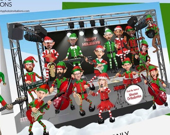 Custom Face Swap Family Christmas Card, Funny Rock Band Theme Holiday Photo Ecard Printable