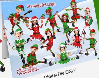 Dancing Elf Christmas Card, Personalized Photo (Male, Female, Child, Pet)