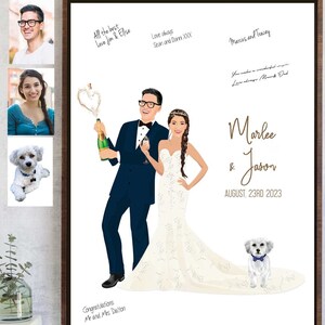 Libro de visitas de boda ilustrado personalizado, libro de visitas de boda, alternativa de libro de visitas de boda con retrato de pareja, signo de foto del libro de visitas de boda,