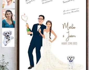 Custom Illustrated Wedding Guest Book, Wedding Guest Book, Couple Portrait Wedding Guest book Alternative, Wedding Guestbook Photo Sign,